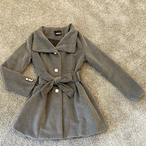 Grey Belted Peacoat with Gold Buttons. Size S